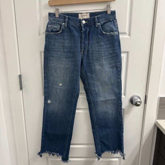 FREE PEOPLE Maggie Women's Raw Hem Straight Leg Ankle Cropped Jeans Size 26 - Picture 1 of 3